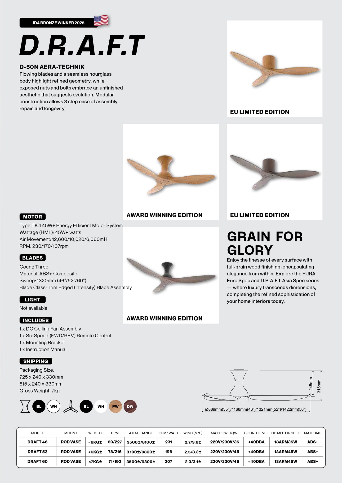 D.R.A.F.T FULL PARQUET EDT. DC Ceiling Fan